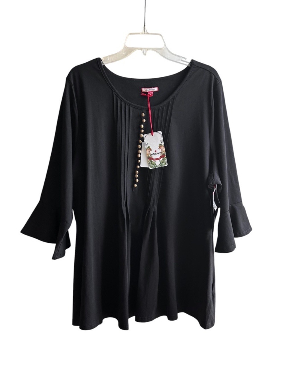 NWT Joe Browns Black Cotton Tunic Dress Top with Brass Buttons